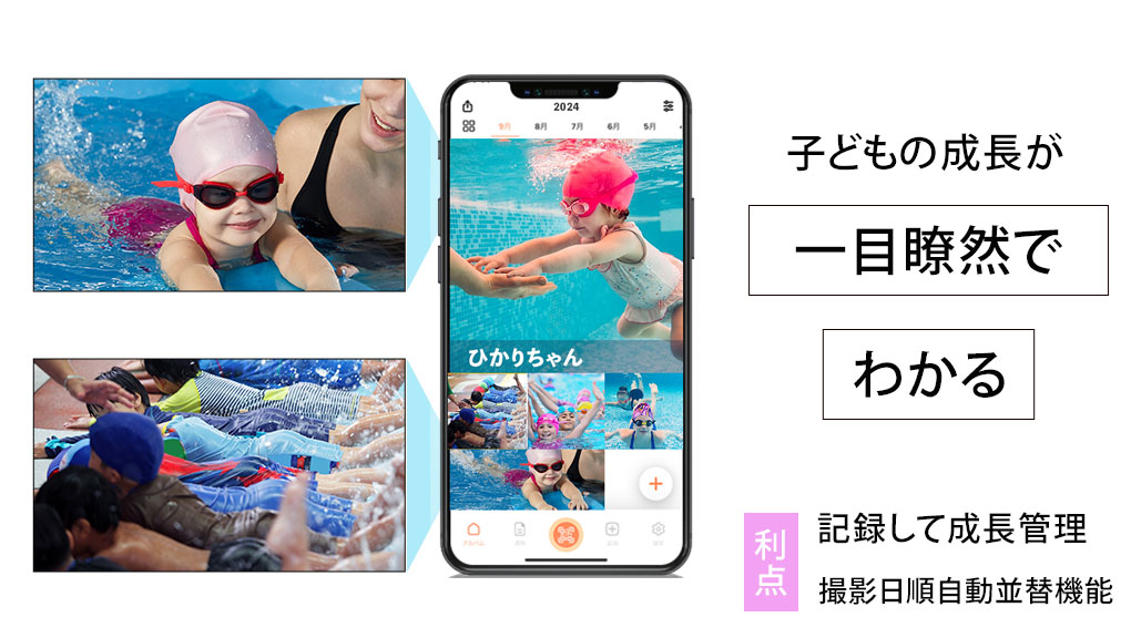 子どもの成長が一目瞭然でわかる メリット①記録して成長管理②撮影日順自動並替機能